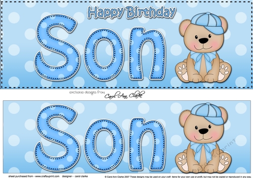 Large DL Happy Birthday SON 3D decoupage with Austin Bear