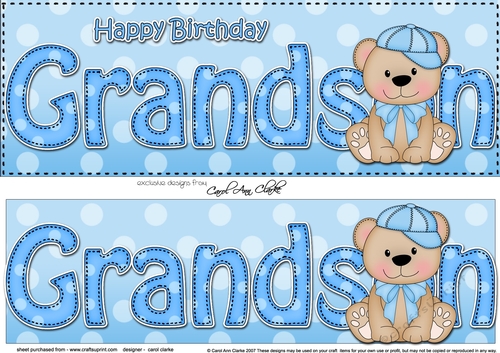 Large DL Happy Birthday GRANDSON 3D decoupage with Austin Bear