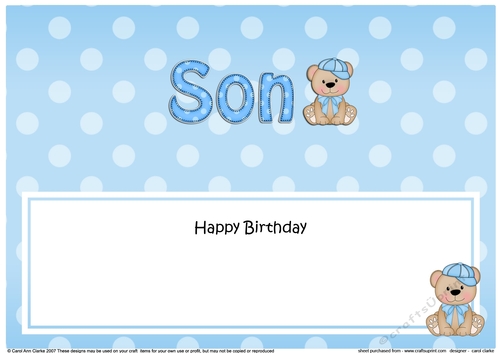 Large DL Happy Birthday SON insert with Austin Bear
