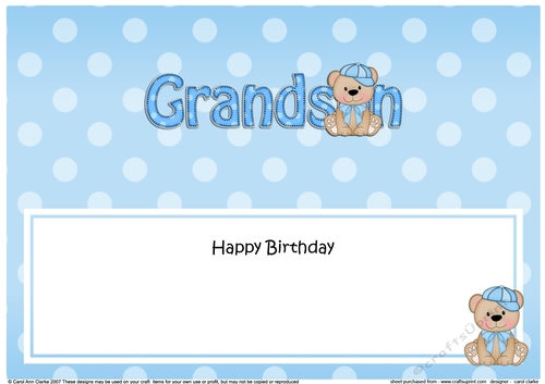 Large DL Happy Birthday GRANDSON insert with Austin Bear