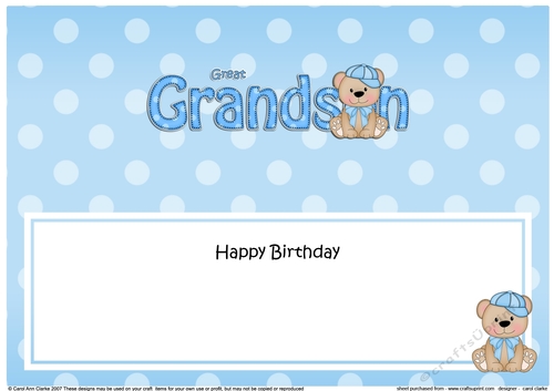 Large DL Happy Birthday GREAT GRANDSON insert with Austin Bear