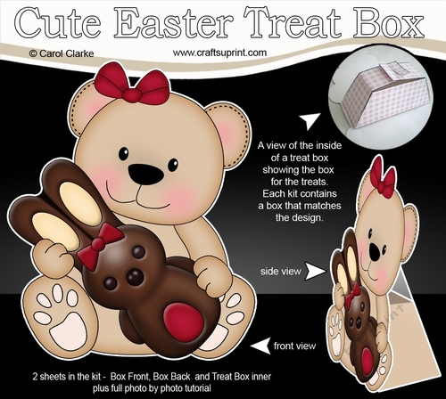 3D Mothers Day Treat Box Mini Kit - Cute Teddy Bear has a Choc Easter Bunny