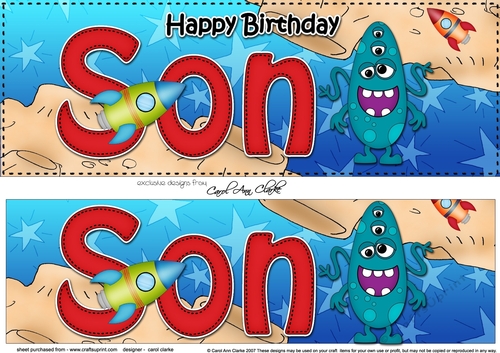 Large DL Happy Birthday SON 3D decoupage with cute Alien