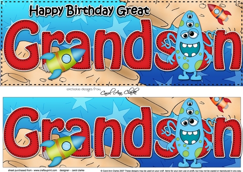 Large DL Happy Birthday GREAT GRANDSON 3D decoupage with cute Alien