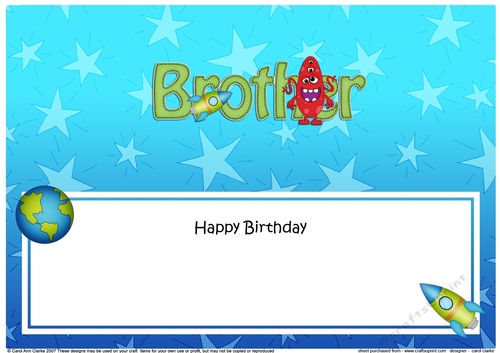 Large DL Happy Birthday BROTHER insert with cute Alien