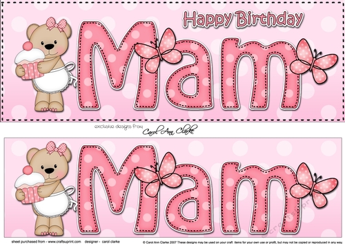 Large DL Happy Birthday MAM 3D decoupage with Livvy Bear