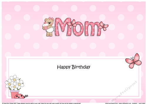 Large DL Happy Birthday MOM insert with Livvy Bear