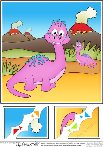 8 x 8 Cute Dinosaur Scalloped Corner Topper  