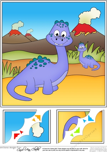 8 x 8 Cute Dinosaur Scalloped Corner Topper  