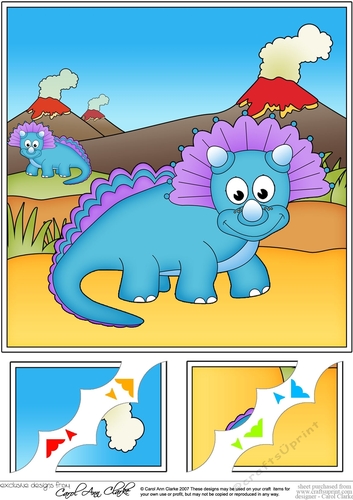 8 x 8 Cute Dinosaur Scalloped Corner Topper  