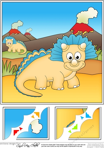 8 x 8 Cute Dinosaur Scalloped Corner Topper  