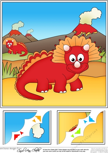 8 x 8 Cute Dinosaur Scalloped Corner Topper  