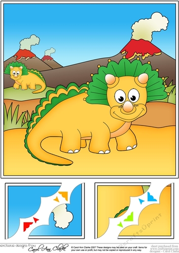 8 x 8 Cute Dinosaur Scalloped Corner Topper  