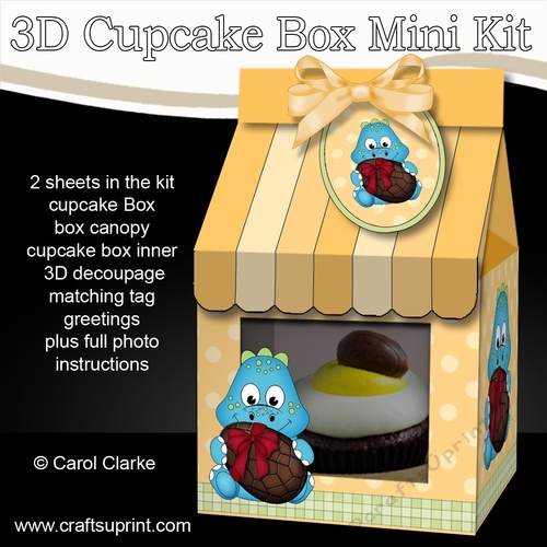 3D Mini Milk Carton Cupcake Treat Box Mini Kit - Cute Little Dino has an Easter Egg