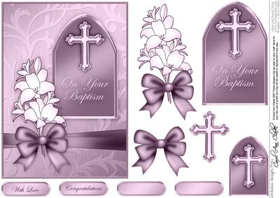 5 x 7 Baptism Metallic Greeting Quick Card 3D Decoupage