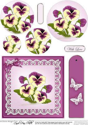 Pansy on Butterfly Lace Quick Card Circle Pyramage Topper