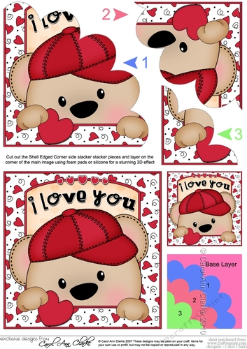 Shell Edged Corner Side Stacker - Love, Romance, Valentine - Teddy Bear 