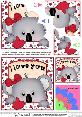 Shell Edged Corner Side Stacker - Love, Romance, Valentine - Koala Bear 