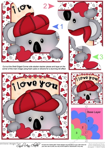 Shell Edged Corner Side Stacker - Love, Romance, Valentine - Koala Bear 