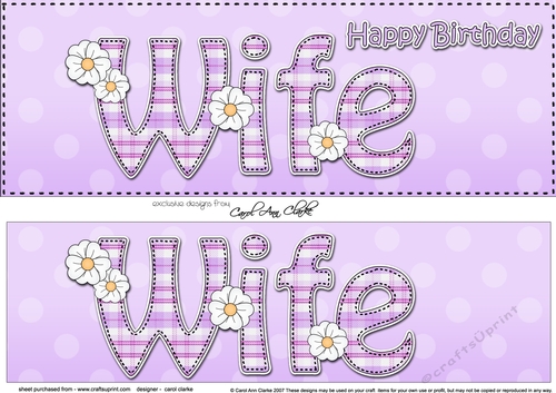 Large DL Happy Birthday WIFE 3D decoupage with Tartan