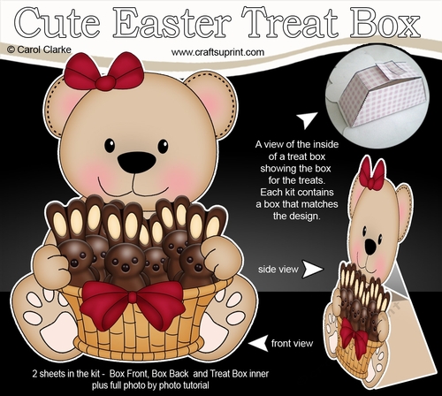 3D Mothers Day Treat Box Mini Kit - Teddy Bear has an Easter Basket of Choc Bunnies 
