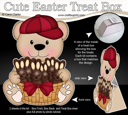 3D Mothers Day Treat Box Mini Kit - Teddy Bear has an Easter Basket of Choc Bunnies 
