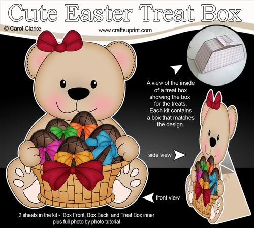 3D Easter Treat Box Mini Kit - Teddy Bear has a Basket of Easter Eggs