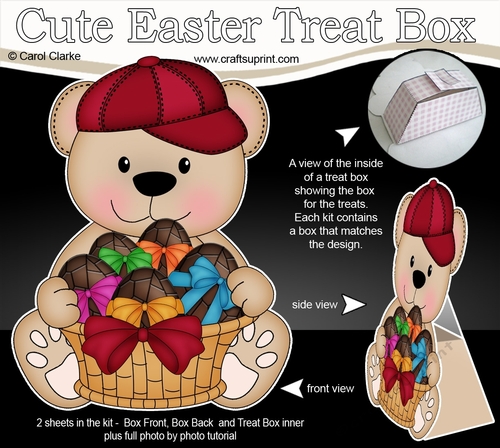 3D Mothers Day Treat Box Mini Kit - Teddy Bear has a Basket of Easter Eggs