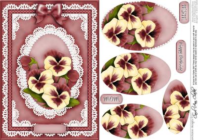 A5 Pansy, Lace and Pearls Quick Card with Pyramage