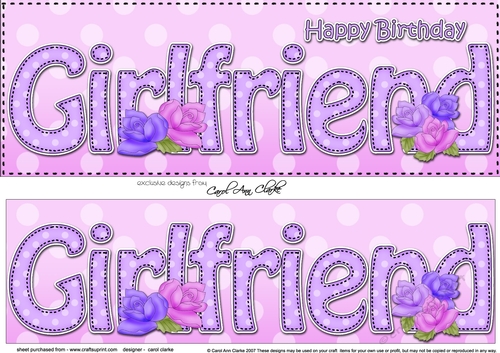 Large DL Happy Birthday GIRLFRIEND 3D decoupage with Roses