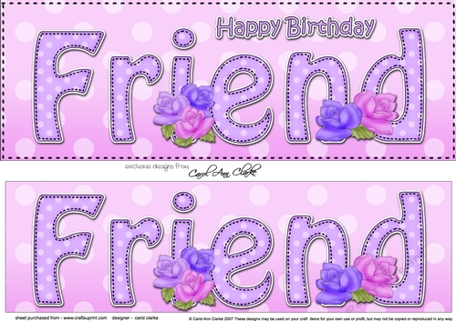 Large DL Happy Birthday FRIEND 3D decoupage with Roses