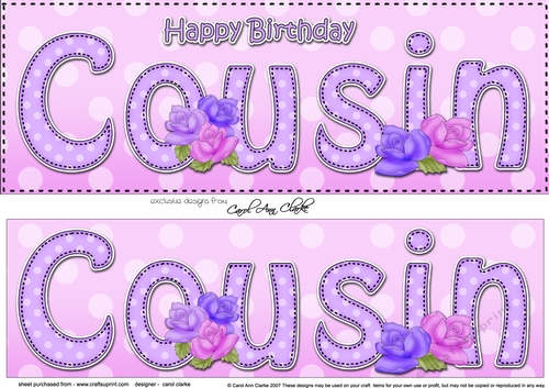 Large DL Happy Birthday COUSIN 3D decoupage with Roses
