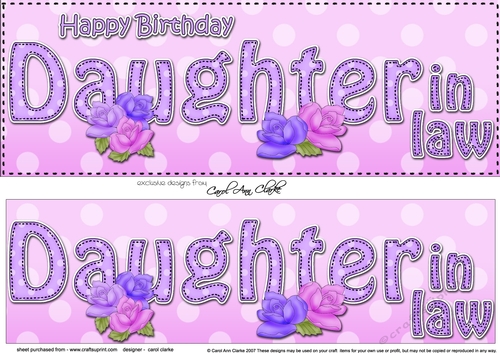 Large DL Happy Birthday DAUGHTER IN LAW 3D decoupage with Roses