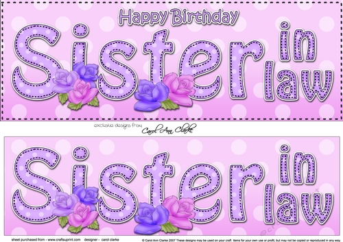 Large DL Happy Birthday SISTER IN LAW 3D decoupage with Roses