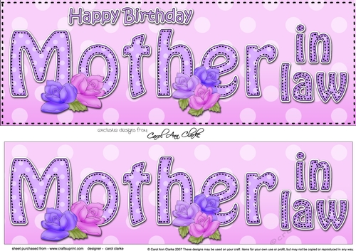 Large DL Happy Birthday MOTHER IN LAW 3D decoupage with Roses