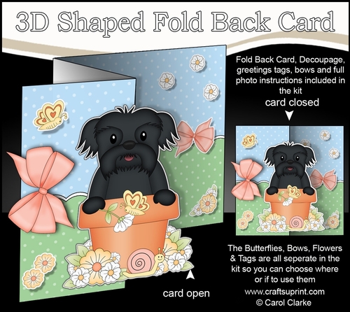 3D Shaped No-Hole Fold Back Card Kit - Flowerpot Friends - Little Shih Tzu Dog Bo
