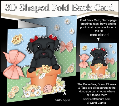 3D Shaped No-Hole Fold Back Card Kit - Flowerpot Friends - Little Shih Tzu Dog Star