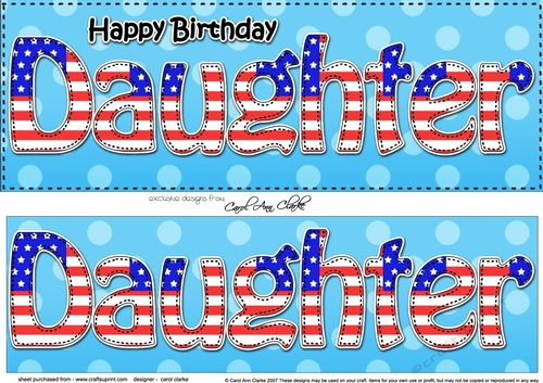 Large DL Happy Birthday DAUGHTER 3D decoupage USA Stars & Stripes