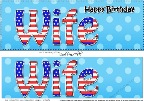 Large DL Happy Birthday WIFE 3D decoupage USA Stars & Stripes