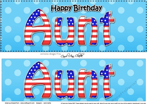 Large DL Happy Birthday AUNT 3D decoupage USA Stars & Stripes