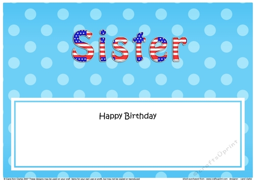 Large DL Happy Birthday SISTER insert USA Stars & Stripes