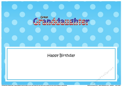 Large DL Happy Birthday GREAT GRANDDAUGHTER insert USA Stars & Stripes