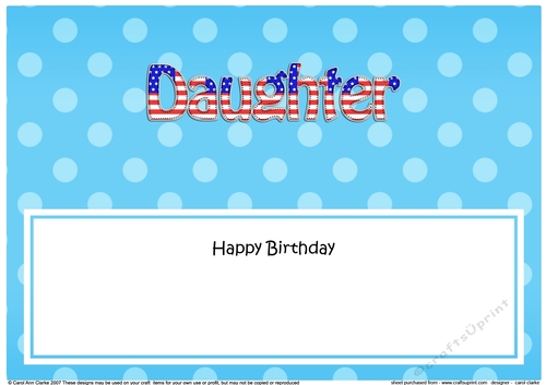 Large DL Happy Birthday DAUGHTER insert USA Stars & Stripes