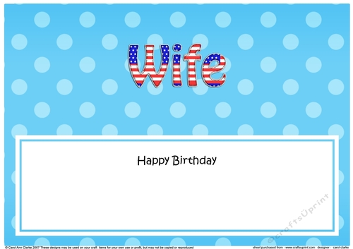 Large DL Happy Birthday WIFE insert USA Stars & Stripes
