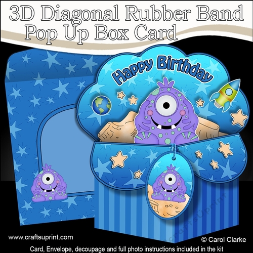 3D Diagonal Rubber Band Pop Up Box Card Kit -  Cute Little Alien