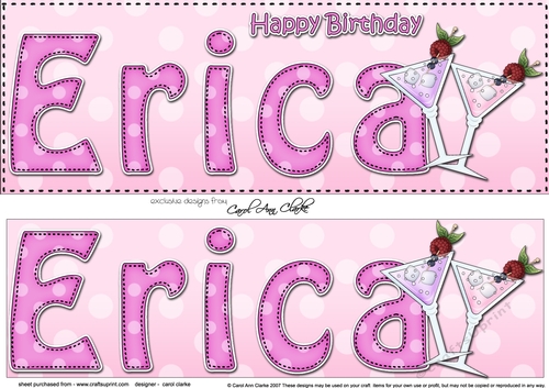 Large DL Happy Birthday ERICA 3D decoupage