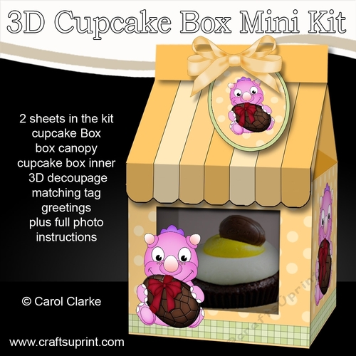 3D Mini Milk Carton Cupcake Treat Box Mini Kit - Cute Little Dino has an Easter Egg