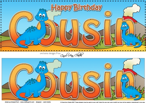 Large DL Happy Birthday COUSIN with Dinosaurs 3D decoupage with Dinosaurs