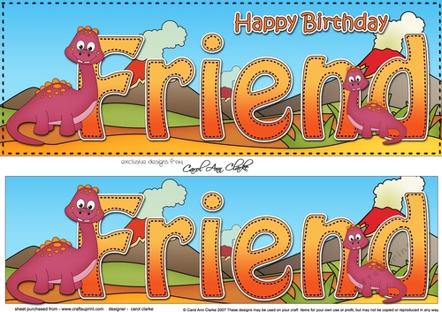 Large DL Happy Birthday FRIEND with Dinosaurs 3D decoupage with Dinosaurs