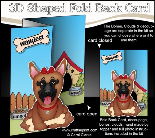 3D Shaped No-Hole Fold Back Mini Kit - Little German Shepherd Dog Dazy
